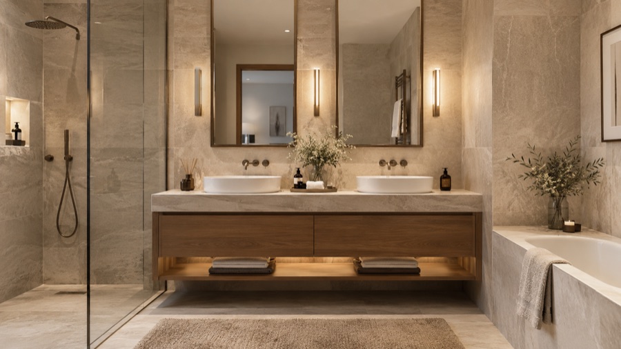 Baño principal con doble lavabo